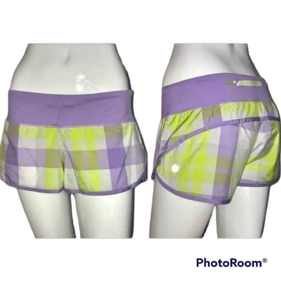 LULULEMON Speed Short - Euc - Size 4 - Foxy Plaid Lavender Lime - Picture 1 of 9